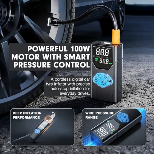 Image of Blaupunkt Cordless Digital Tyre Inflator - TIF-999 DA-WL-12V, Tyre Inflator /Rechargeable & Corded Power Suitable for Cars, Motorcycles, Bicycles & Other Sports Equipment