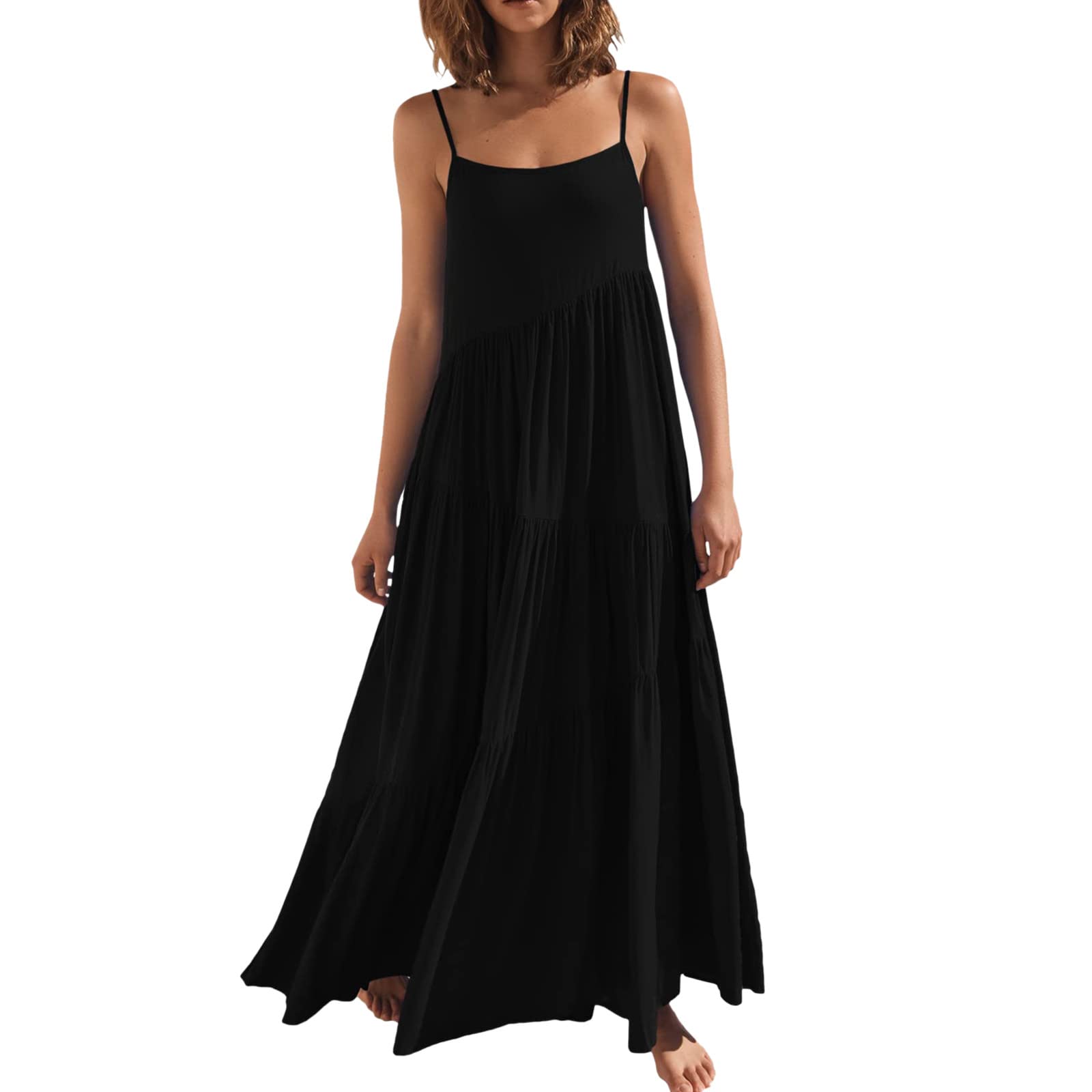 CreoQIJI Vestido Negro Ajustado Mujeres Verano Casual Vestido Suelto Tirantes Espaguetis Playa Encubrimiento Largo Cami Maxi Vestidos Elegantes Mujeres Amarillo