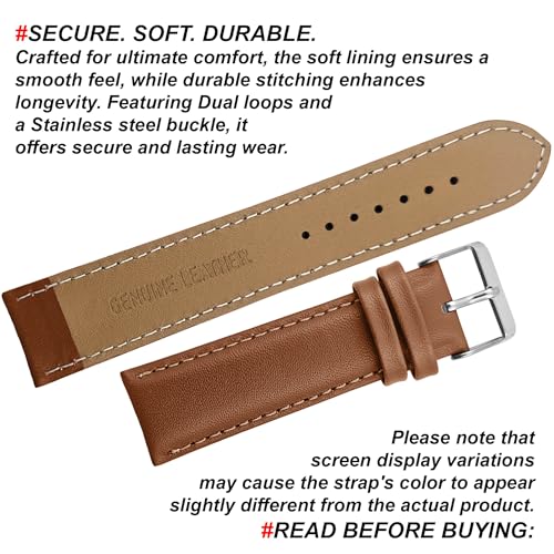 Image of DBLACK ''NAGATA'' Leather Watch Strap, Fully Stitched Matte Finish Watch Belt / / For 18mm, 20mm, 22mm, or 24mm Full-Padded Watch Band (Choose Your Size & Color)