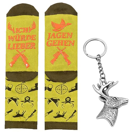 BLPRKOT Juego de regalos para cazadores - Calcetines divertidos para hombres 39-45 con llavero, para accesorios de caza, regalo para cazadores, regalos divertidos para hombres