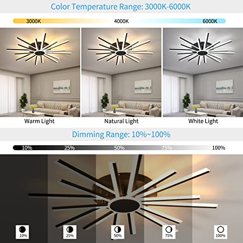 Modern Led Ceiling Light 120W Dimmable Ceiling Light Fixture With Remote Control 38.6In16 Heads Black Flush Mount Ceiling Light Acrylic Ceiling Lamps For Living Room,Dining Room,Kitchen,Bedroom #TOP1