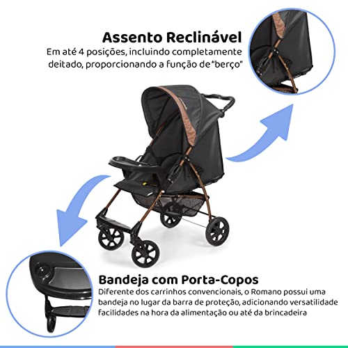 Carrinho de Bebe Romano Preto Cobre PTC - Galzerano 1035PTC