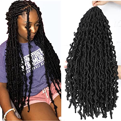24 inch Distressed Butterfly Locs Crochet Hair Faux Locs Long Pre Looped Crochet Locs Extensions for Black Women 6 packs Wavy Dreadlock Hair Extensions Natural Soft Locs (24 inch, 1b) For Black Women