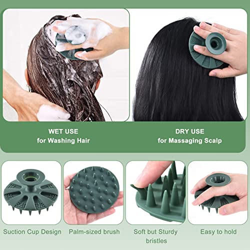 Innerneed Silicone Hair Shampoo Brush Scalp Care Massager With Silicone Body Scrubber With Silicone Facial Brush Face Exfoliating Scrubber, Suck On The Wall (Dark Green) #TOP2