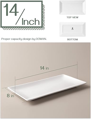 Miniatura 6 de DOWAN Plato para servir de 14 pulgadas, platos rectangulares grandes para servir, platos blancos y bandejas para fiestas, platos para Blanco,4 piezas