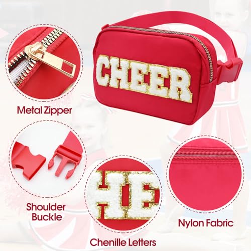 Image of PainZieteg Cheer Fanny Pack for Girls Chenille Letter Nylon Belt Bag Red | Ideal Birthday or Christmas Gift for Cheerleaders and Women, Durable Crossbody Waist Pack for Sports and Team Events