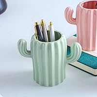 Vista 5 de Soporte de cerámica para lápices de cactus, lindo vaso para escritorio para niños, decoración de oficina, accesorios de escritorio, bote, soporte