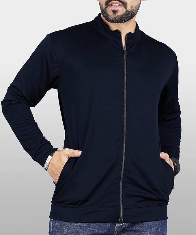 Image of Casual Jackets For Men's Solid Wind Cheater Jacket With Zipper Ribbed Waist And Ribbed Wrist Cuffs For Perfect Fit Casual And Sports Jacket