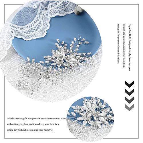 Handcess Bruid Bruiloft Kristal Hoofdbanden Zilveren Bloem Hoofddeksel Strass Bladeren Bruids Haaraccessoires voor… - Image 7