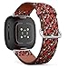 CJBROES Replacement Leather Watch Band, Compatible with Fitbit Versa 3 and Fitbit Sense of Wristband Bracelet Accessory - deep red 60s Floral Retro