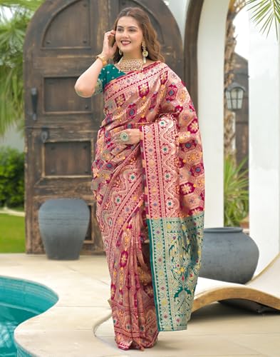 Image of SIRIL Women's Banarasi Weaving Soft Silk Saree With Unstitched Blouse Piece(4791S141 Green)