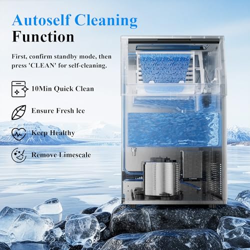 Image of Mountman Commercial Ice Maker,110lbs /24H,36 Cubes in 14 Mins,Stainless Steel Ice Machine with 33lbs Storage Capacity,Self-Cleaning,Water Filter,Under Counter /Freestanding Ice Maker for Cafe,Home