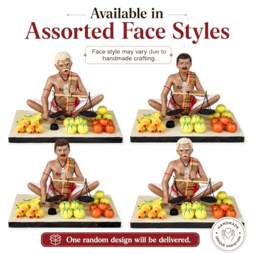 Image of Krishnanagar Handmade Clay Gift & Decor | Standard- Sitting Human Figure Miniature Idol - Fruit Seller