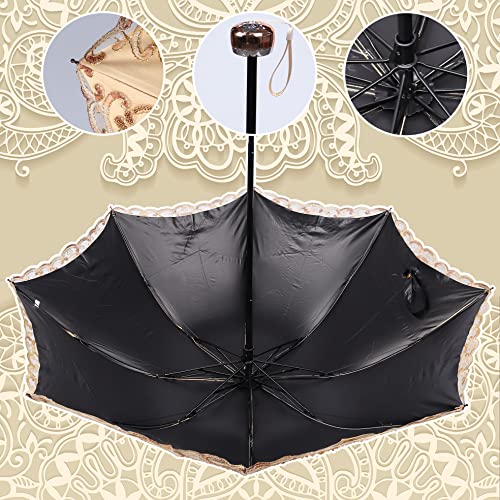 Iamacos Upf50+ Folding Umbrella Sun&Rain Wedding Umbrella Parasol For Bride With Lace Floral Sequins + Storage Bag, Gold #TOP4
