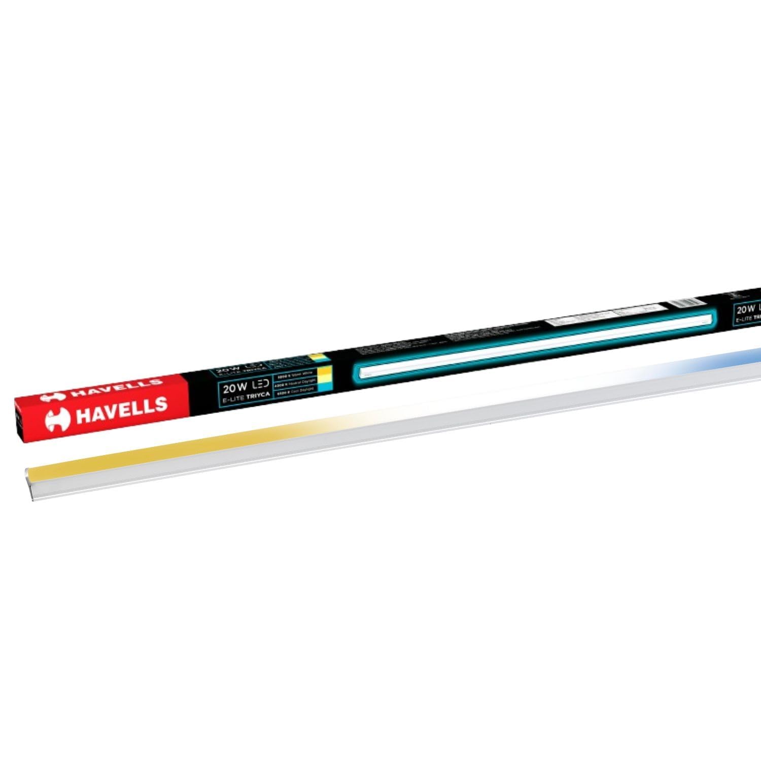 Havells 3 in 1 Triyca 20W LED Batten | 2000 Lumen Light Output| Three in One Color temperature (3000K,4000K,6500K)| Surge Protection up to 4kV| | Made in India| Pack of 1