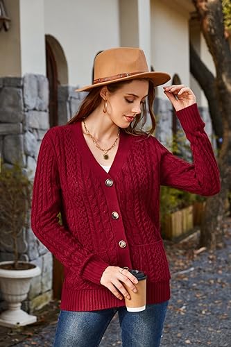 Image of Womens Cardigan Sweaters Cable Knit Sweater 2026 Fall Winter Chunky Open Front Button Down Coats with Pockets