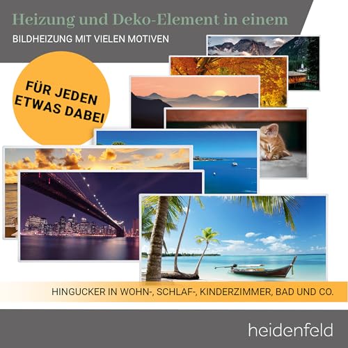 Foto von Heidenfeld Infrarotheizung HF-HP105 | ?? ????? ???????? - 1000 Watt - Bis 25 m² - Infrarot Heizkörper - Elektroheizung mit Thermostat - Überhitzungsschutz (1000 Watt, Strand)