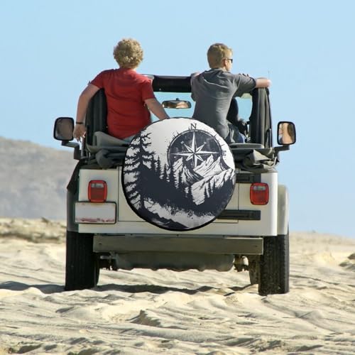 Image of Spare Tire Cover Mountains with A Compass Camping Wheel Protectors Tyre Covers Weatherproof Wheel Covers Mountains Adventure Tire Cover for Camper Truck Travel Trailer 18 Inch
