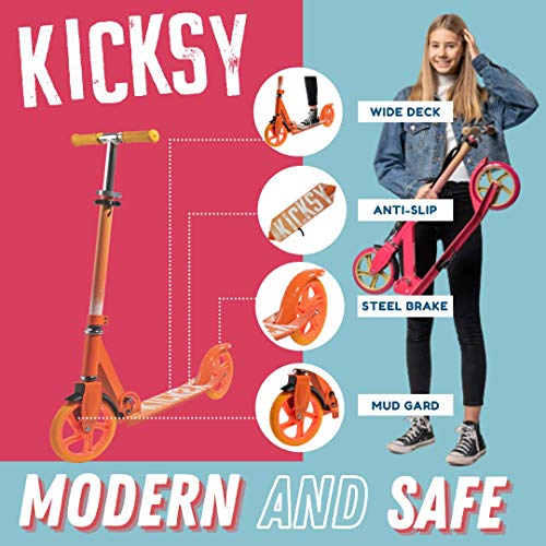 Kicksy - Kick Scooter For Kids Ages 6-12 & Scooter For Teens 12 Years And Up- Big Wheel Scooter For Stability - 2 Wheel Scooter For Boys & Girls- Foldable Kick Scooter Adult - Up To 220 Lbs Providence #TOP3