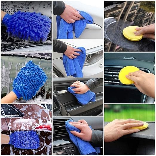 Image of Car Detailing Brush Set, Exterior Interior Car Detail Kit Auto Cleaning Brush for Wheels Detail Brushes, Wheel Brush, Wash Mitt,Vent Brush,Wax Applicator Pads,Towels,Wire Brushs (15 PCS)