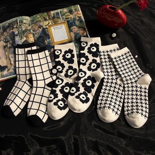 Image of Women's Crew Socks Cute Bear Cat Floral Soft Fancy Socks Gifts for Women