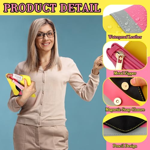 2 Pack Back to School Teacher Appreciation Gift Bags Pencil Pouch Makeup Faux Leather Bags with Pink Tassel and Inspirational Keychain Thank You Gift for Teacher First Day of School Supplies3