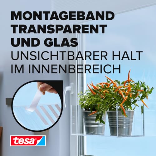tesa Montageband für transparente Oberflächen und Glas, 1,5m x 19mm, Weiß, 77740-00000-00