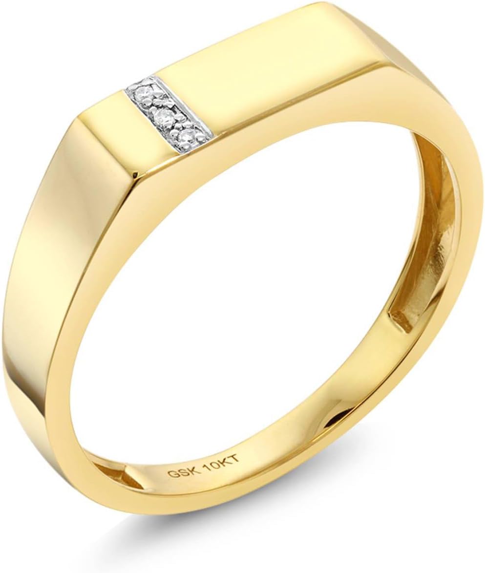 White Diamond Ring For Men | 10K Solid Yellow Gold | Gold Men's Wedding Anniversary Ring | Available In Size 7, 8, 9, 10, 11, 12, 13