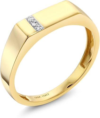 Gem Stone King Anillo de aniversario de boda de oro amarillo sólido de 10 quilates con diamantes blancos para hombre (disponible en tallas