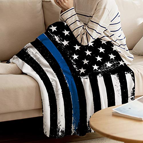 Cozy Warm Lightweight Throw Blankets, Soft Reversible Flannel Fleece Bed Throw Retro Glory Thin Blue Line American Flag Luxury Fuzzy Blankets For Adults/Girls/Kids/Boys/Dogs/Couch, 60"W X 80"L #TOP6