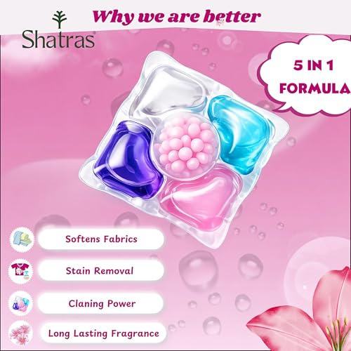Image of Shatras 5-in-1 Laundry Detergent Pods (30 Pack) | Powerful Stain Remover | Floral Fragrance | For Top & Front Load Washing Machines | 1 Pod = 1 Wash (Up to 8kg Loads)