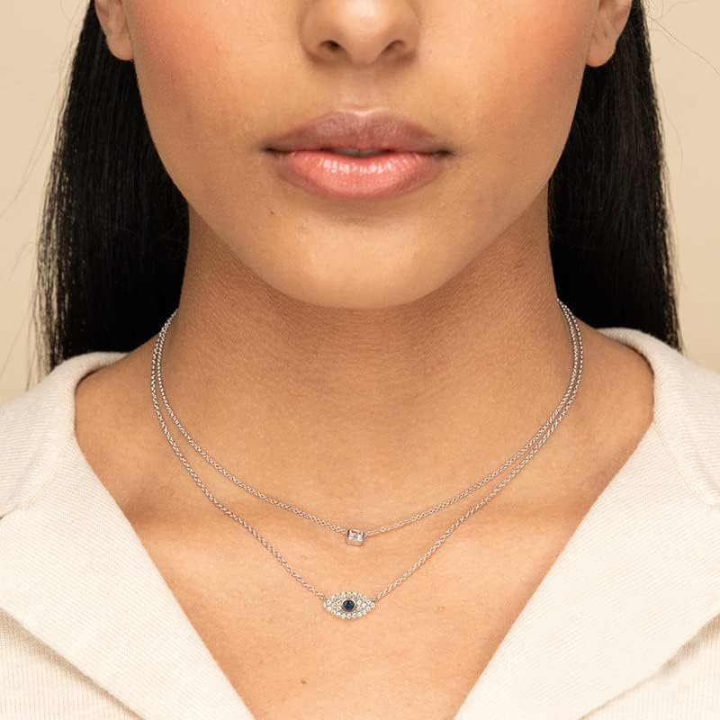 14K Gold Moissanite Evil Eye Necklace, Delicate Sapphire Pendant Necklace, Necklaces for Women, Fashion Jewelry Gifts - Image 3