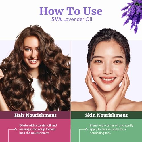 Image of SVA Lavender Essential Oil Organic - 2 Fl Oz - 100% Natural Organic Lavender Oil - for Diffuser, Hair, Face, Skin Care, Aromatherapy, Scalp and Body Massage, Soap and Candle Making - with Dropper