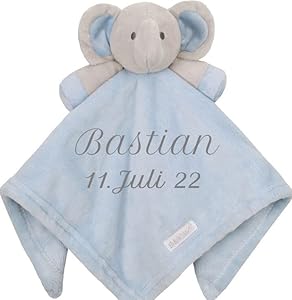 Wuff-Dogsworld Baby Kuscheltuch VIELE Modelle mit Namen Bestickt Geschenk Taufe Geburt Schmusetuch Schnuffeltuch Trösterchen Junge Mädchen (Elefant blau)
