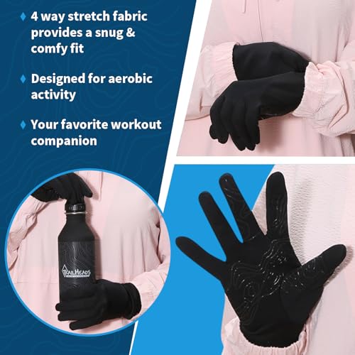 TrailHeads Luvas de corrida leves para mulheres – Luvas femininas com absorção de umidade e tela sen