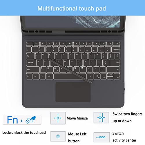 For Samsung Galaxy Tab S7 Fe/S8 Plus 12.4" Keyboard Case: Backlit Trackpad Keyboard For 12.4 Inch Galaxy Tab S7 Plus S7 Fe - Smart Touch Wireless Keyboard With Kickstand Folio Tablet Cover S7+ S8+ #TOP4