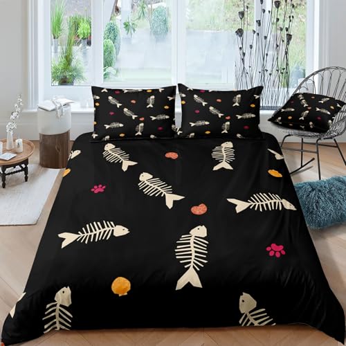 Housse de couette poisson 140x200 cm avec 2 taies d'oreiller
