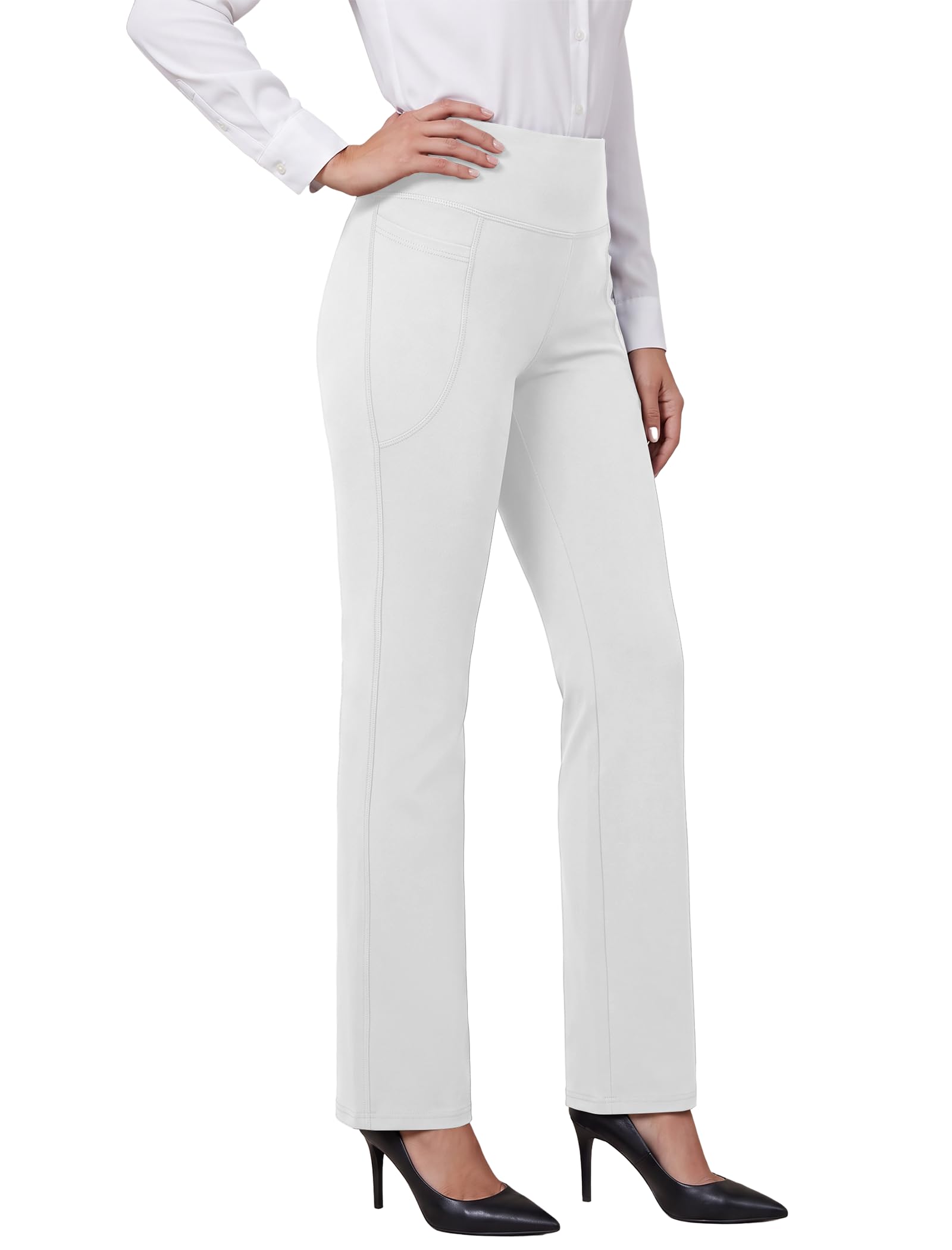 Friptspyg Gerade Hosen Damen Stretch Yogahose mit Taschen Sporthose | Elegante Business‑Arbeitshose High Waist,Stretch‑Stoff Sporthose, ideal für Büro, Freizeit, yoga und Sport