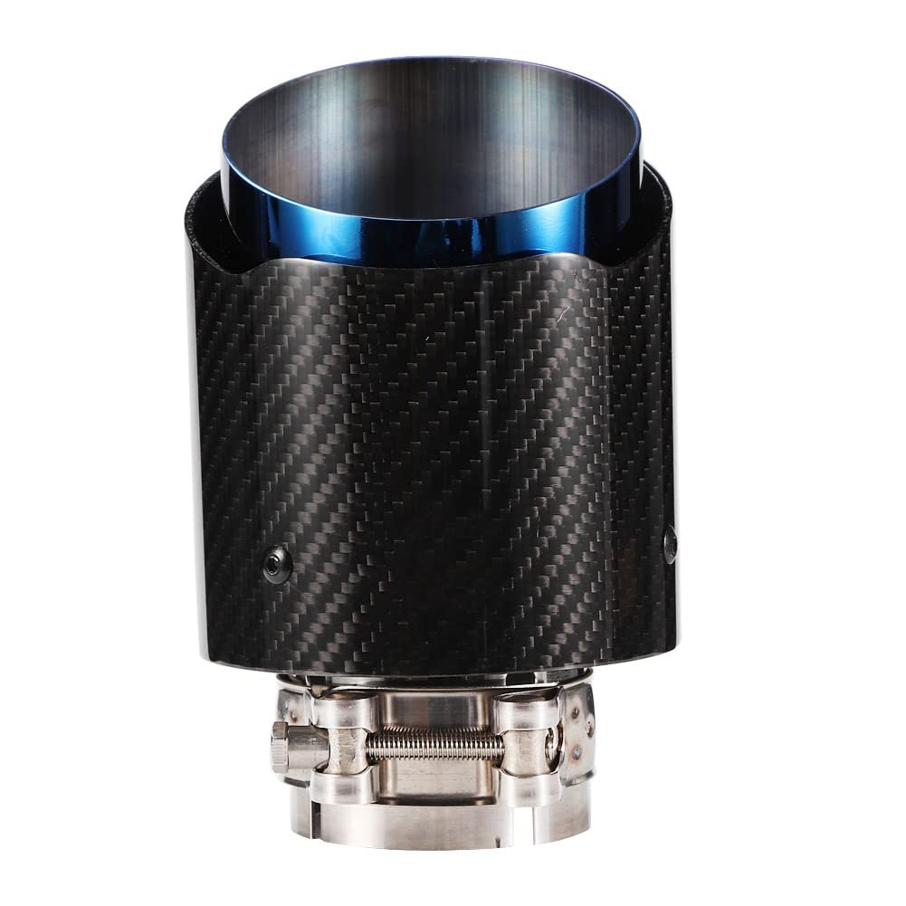 Terminale Scarico auto, 63-101mm Universale Terminale di Scarico Silenziatore Marmitta di Coda in Acciaio Inox e Fibra di Carbonio Lucido per Autoveicoli