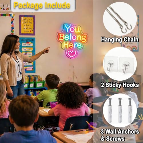 Image of You Belong Here Neon Sign for Wall Decor Light Up Sign Positive Led Signs for Class Room Party Home Wall Decor USB Powered