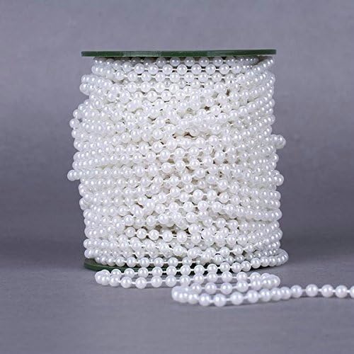 6mm Pearl Beads Garland diy Wedding Flowers decoration White/Beige 25m/roll diy flower for wedding Christmas Festa,Event supplies (White)
