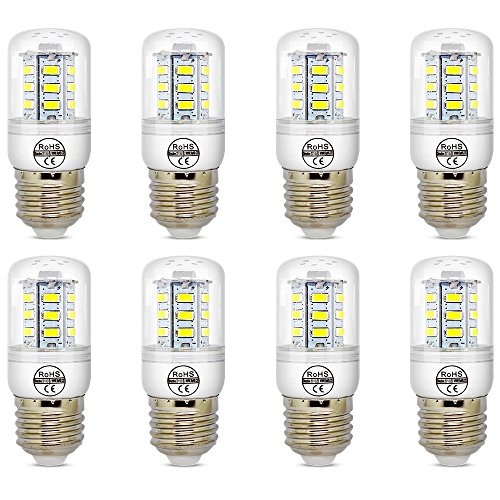 Bombillas LED de maíz E27, 4 W, bajo consumo de energía, AC 220 V, blanco frío 6500 K, equivalente a 30 W, paquete de 8 unidades Cover