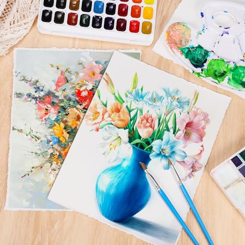 Image of 25 Sheets Watercolor Paper 8.5 x 11, 300 GSM Deckled Edge Paper Rough /Textured Handmade Paper Cotton Paper for Watercolors, Wedding Invitations, Cards, Crafts | Handmade cold-pressed textured paper, absorbent and durable for watercolor cards and invitations