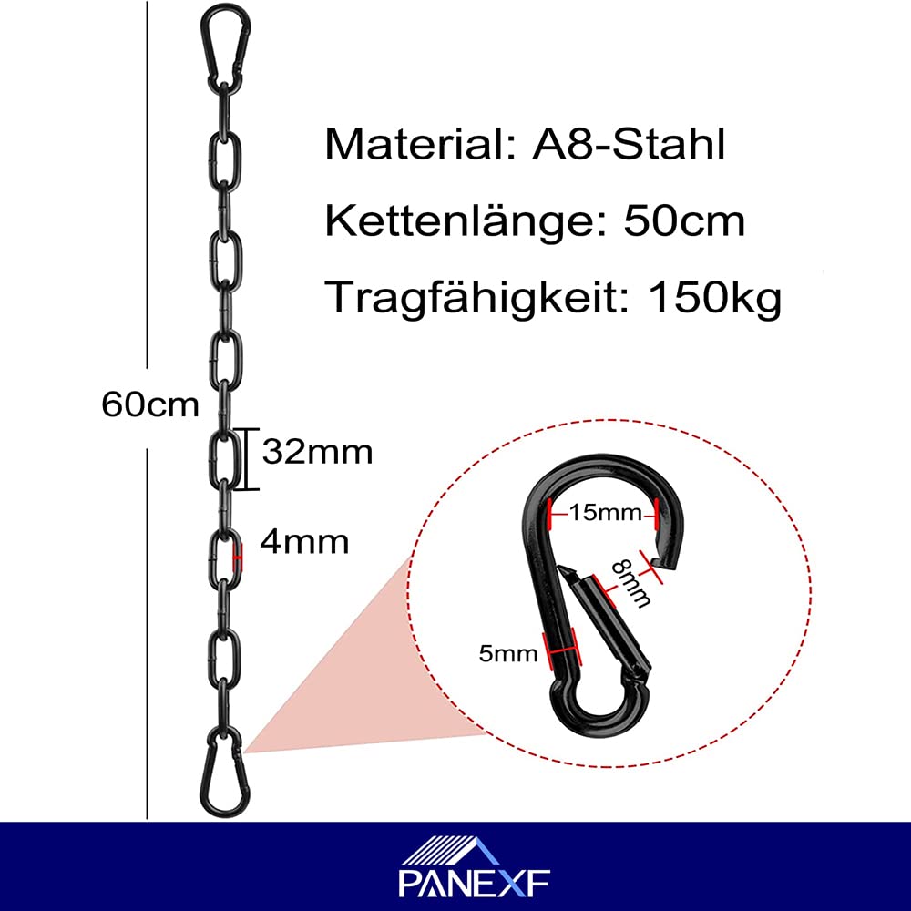 Verlängerungskette für Hängesessel 4 Stück Hängesessel Kette Ø4mm 50cm Metallkette Stahlkette Schaukelketten mit 8 Stück Karabiner für Hängematte Hängestuhl Sandsack