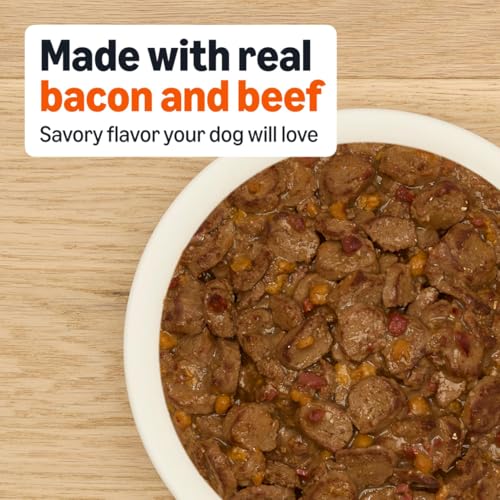 Image of Amazon Basics Wet Dog Food Meaty Loaf Variety Pack, Bacon Cheeseburger Flavor and Beef Flavor, Made with Real Chicken and Beef, 13.2 oz can (6 cans of Each Flavor, 12 cans in Total)