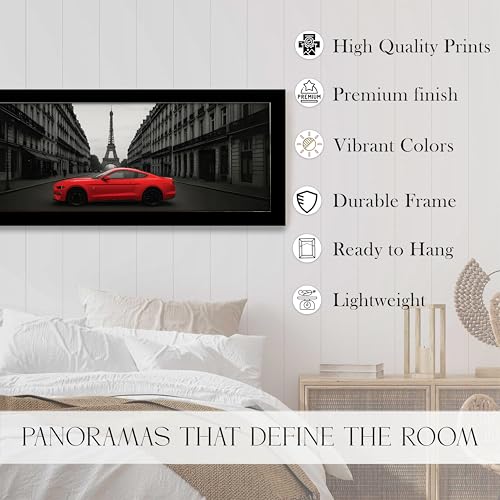 Image of PAINTINGMANTRA Paris City Racing Car with Eiffel Tower View Wall Art Framed Luxury Paintings for Home Decoration, Living room, Bedroom and Office Decoration (99x38 CM)