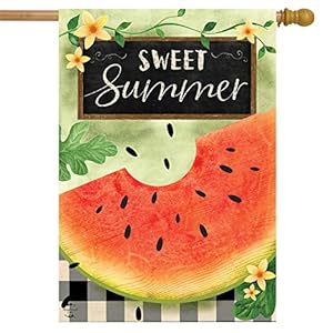 Briarwood Lane Sweet Summer Watermelon Primitive House Flag Checkered 28" x 40" Briarwood Lane Sweet Summer Watermelon Primitive House Flag Checkered 28 x 40