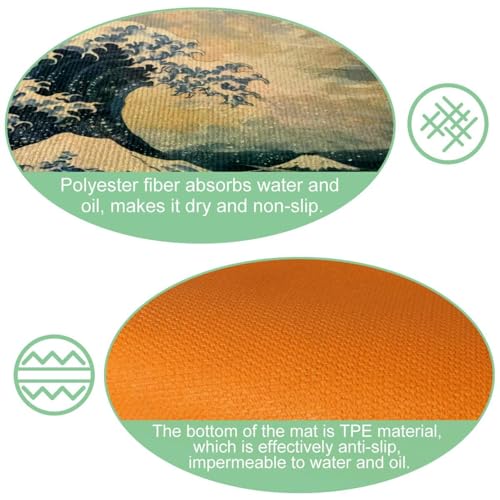 Tapete de cocina absorbente de olas japonesas lavable de 2 piezas 6