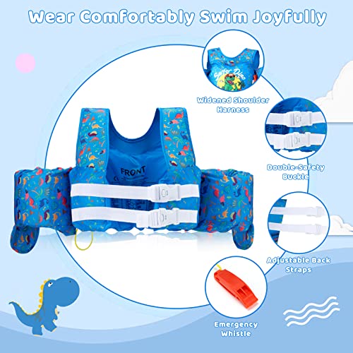 Yihata Toddler Swim Vest, Kids Swim Vest With Shoulder Harness Arm Wings For 2-6 Years, Toddler Floaties For Kids 30-50 Lbs, Kids Pool Floats Jacket Vest With Adjustable Back Strap & Secure Buckle #TOP1