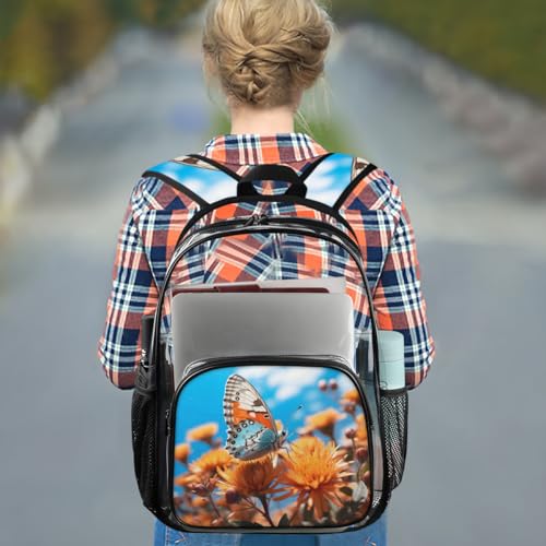 Beautiful Chrysanthemum Butterfly Clear Backpack Stadium Approved PVC Backpacks for Adults Heavy Duty Clear Bag for Work Security Travel College3